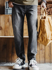 ビンテージウォッシュグレーデニムテーパードジーンズ