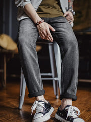 ビンテージウォッシュグレーデニムテーパードジーンズ