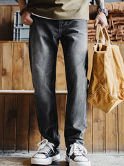 ビンテージウォッシュグレーデニムテーパードジーンズ