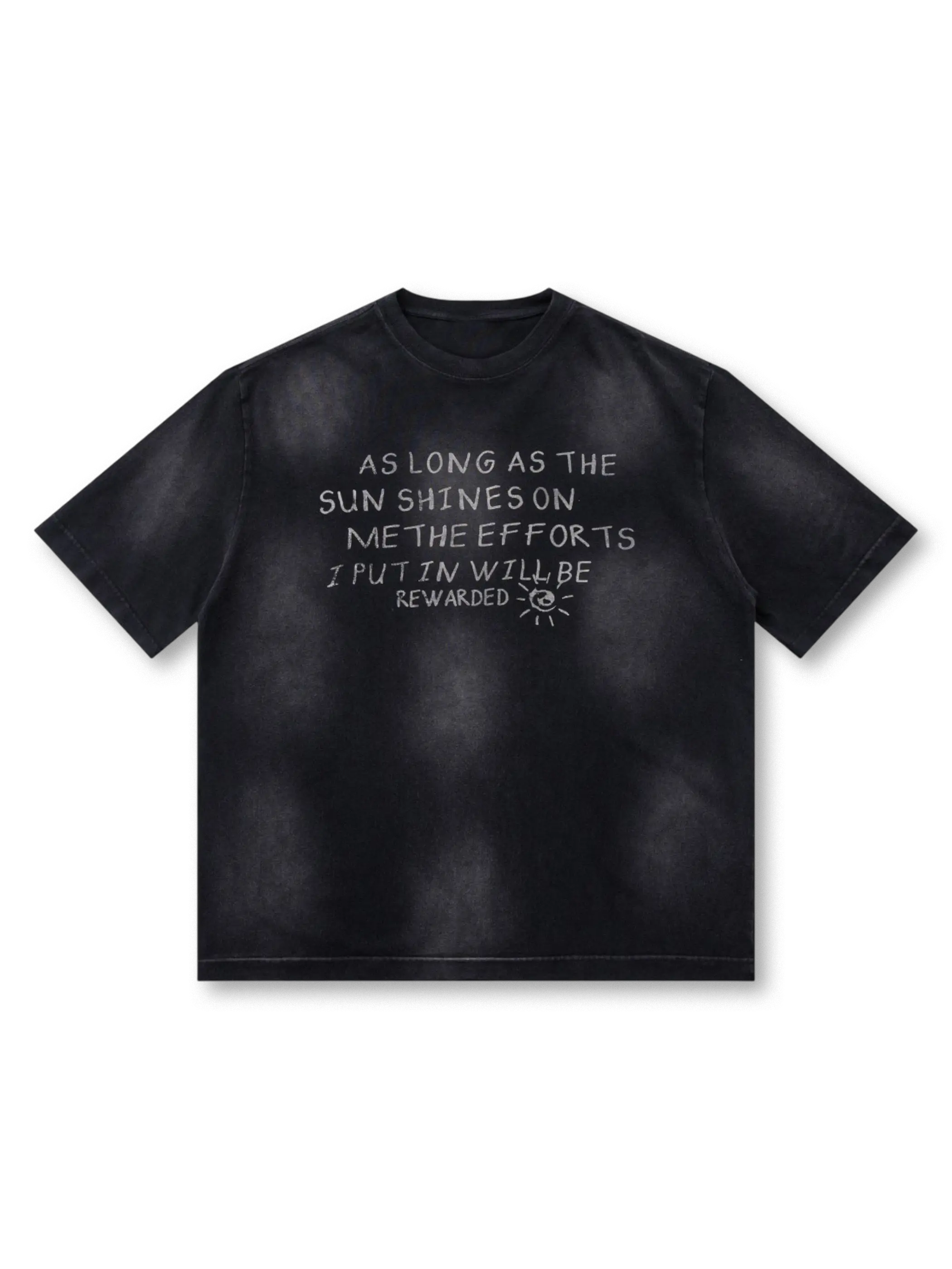 グラデーションウォッシュと励ましのメッセージが特徴のヴィンテージ風Tシャツ