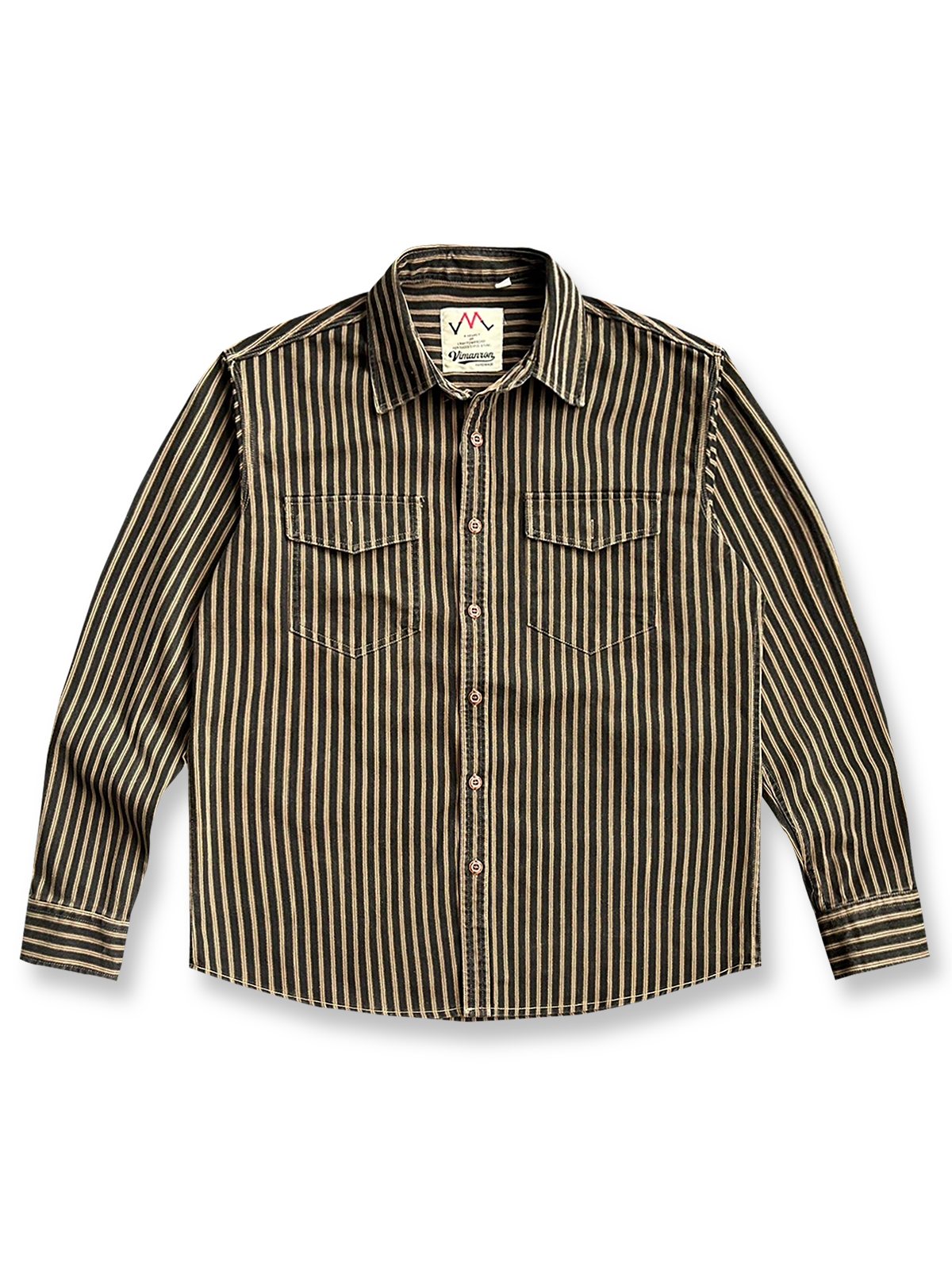 ヴィンテージウォッシュ加工のストライプ長袖シャツ