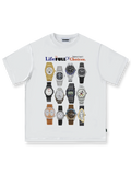 ヴィンテージ腕時計プリントが特徴のコットンTシャツ