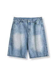 ヴィンテージウォッシュのAラインシルエットワイドデニムハーフパンツ。