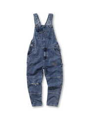 1920〜40年代のアメリカワークウェアを再現したダメージ加工入りデニムオーバーオール。