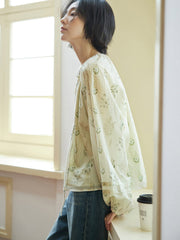 ウォーターグリーンVネックシフォンブラウス