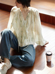 ウォーターグリーンVネックシフォンブラウス