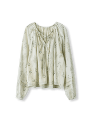 製品画像: フレンチスタイルのウォーターグリーンVネックルーズシフォンブラウスの全身展示図。