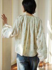 ウォーターグリーンVネックシフォンブラウス