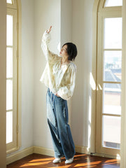 ウォーターグリーンVネックシフォンブラウス