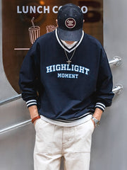 アイビー刺繍 入り Vネックスウェット