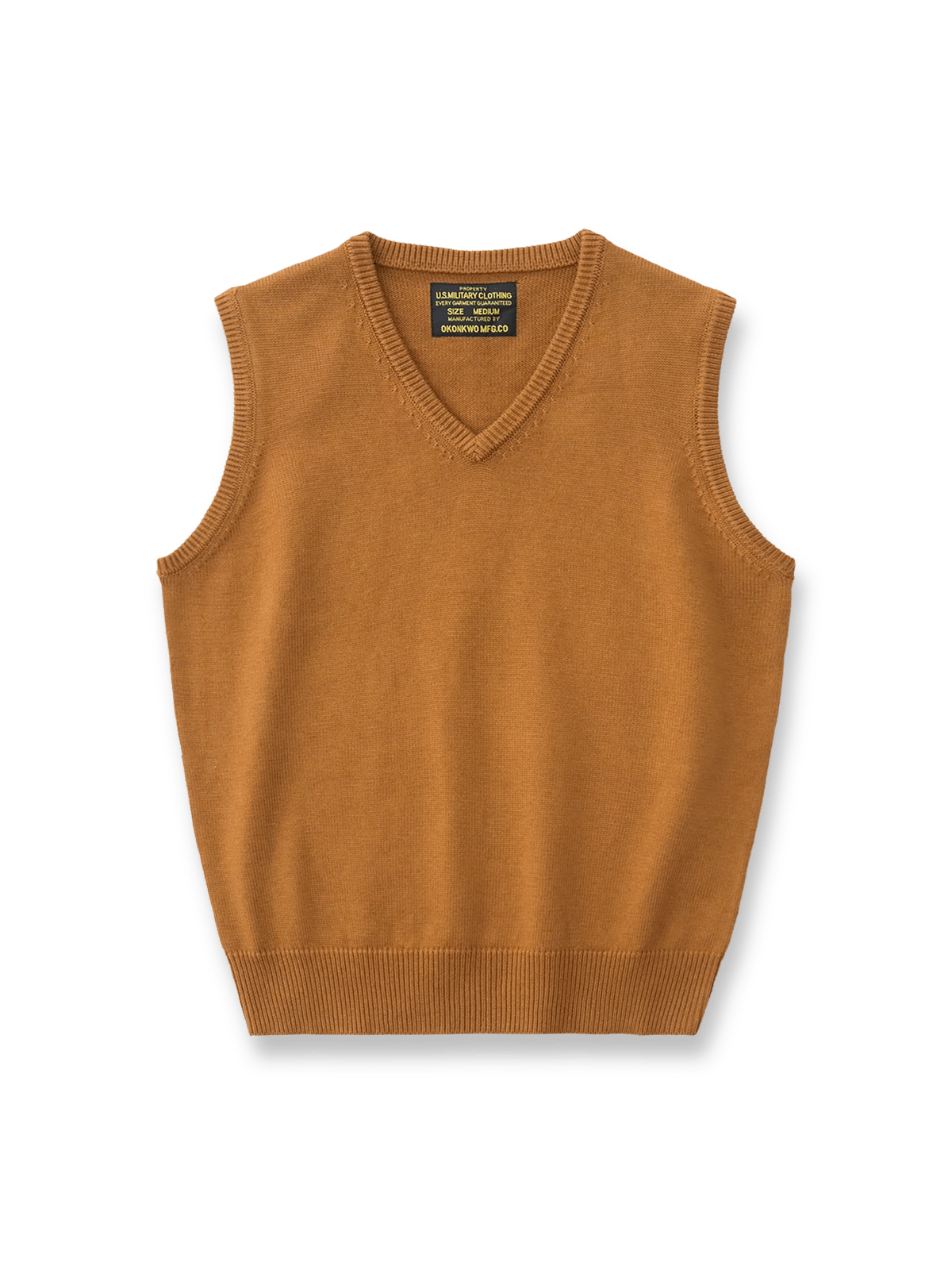 製品画像: ウール混紡Vネックニットベストの正面ビュー
詳細画像: ニット素材の編み目とVネックデザインのディテール特写