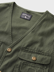 Vネック 多ポケット付き ベスト