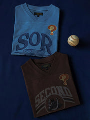 アメリカンフットボールスラブコットンVネック半袖Tシャツ