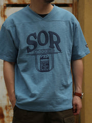 アメリカンフットボールスラブコットンVネック半袖Tシャツ