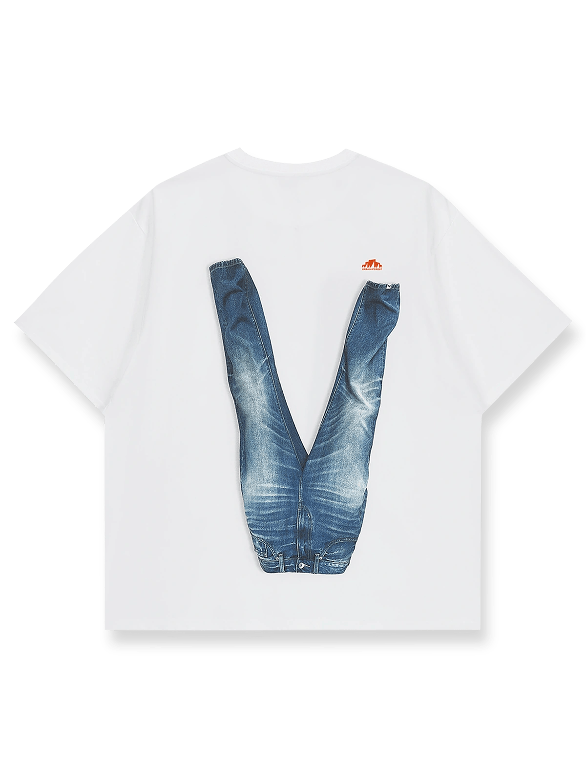 ピースサインデニムプリントTシャツの正面画像