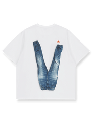 ピースサインデニムプリントTシャツの正面画像