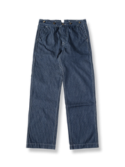 WABASHバッティックのドットストライプが特徴のハイウエストストレートデニムパンツ。