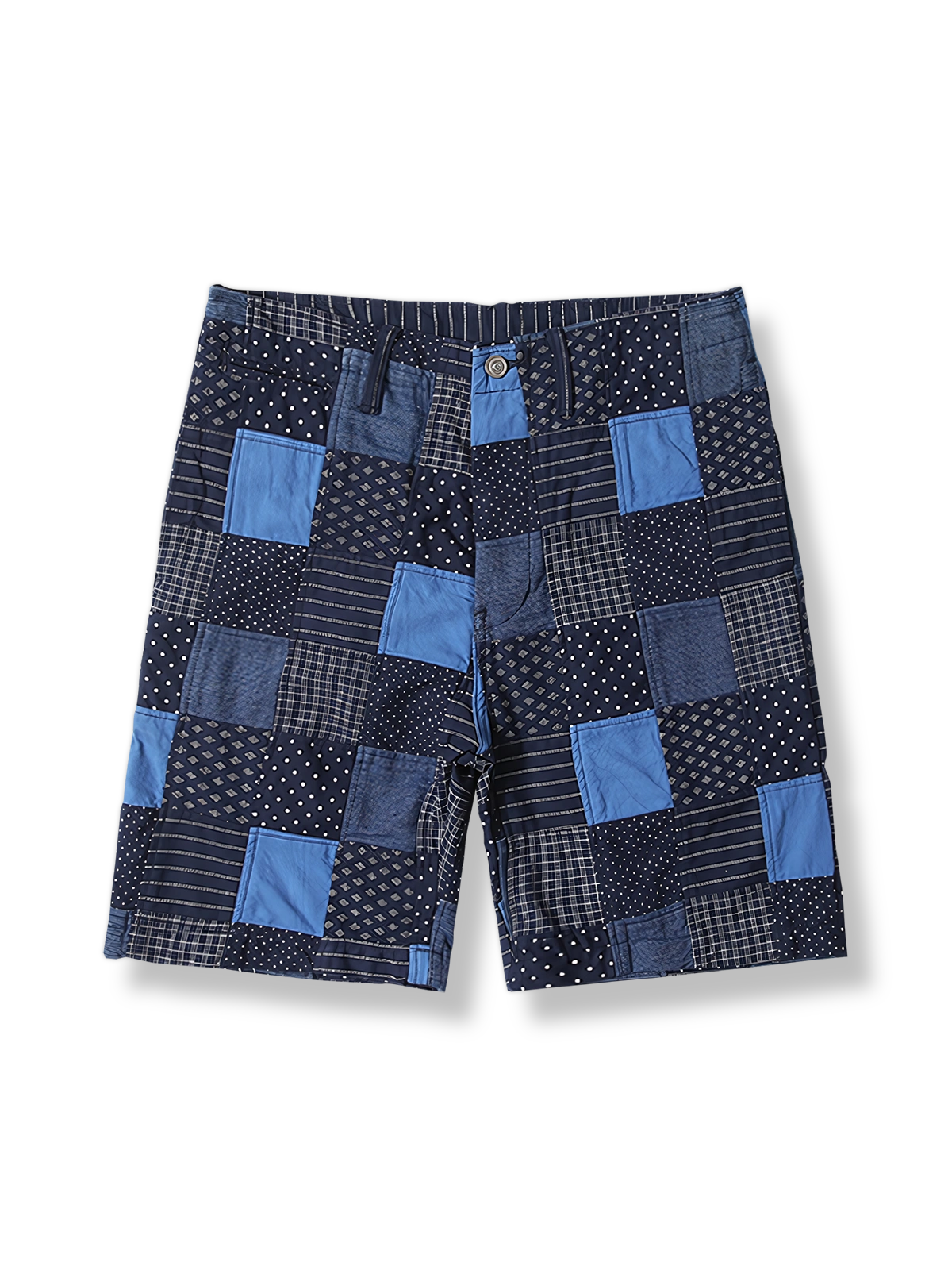 7種類のウォバッシュ生地をパッチワークしたショートパンツ