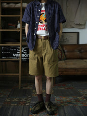 インディゴハートパターン抜染リネンコットンWabashワークシャツ