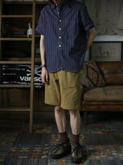 インディゴハートパターン抜染リネンコットンWabashワークシャツ