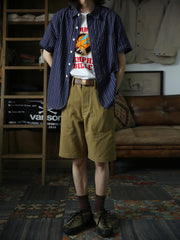 インディゴハートパターン抜染リネンコットンWabashワークシャツ