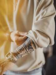 配色ヘム ドローコード付き ワッフル ロングスリーブ