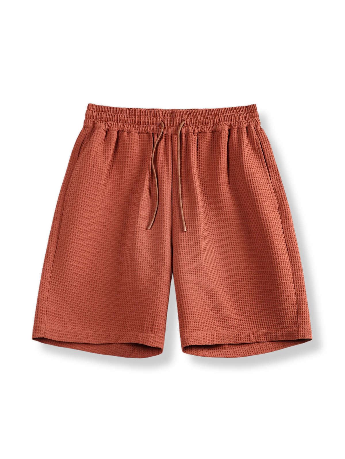 ワッフル格子柄の五分丈スポーツショートパンツ