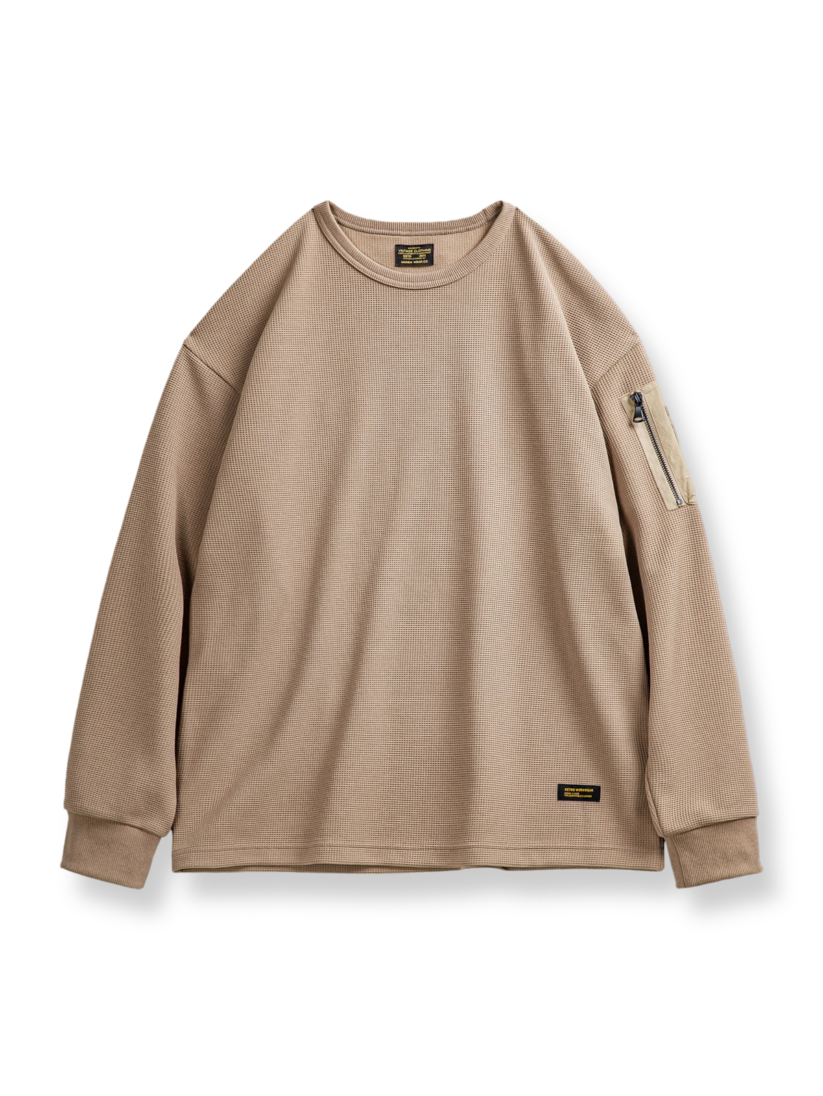 ワッフルグリッドテクスチャの長袖スウェットシャツ