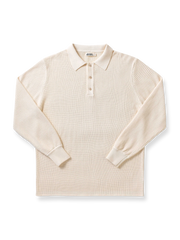 ワッフル柄ポロネック長袖Tシャツ