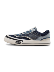 ウォッシュデニムと刺し子布のパッチワークカジュアルシューズ