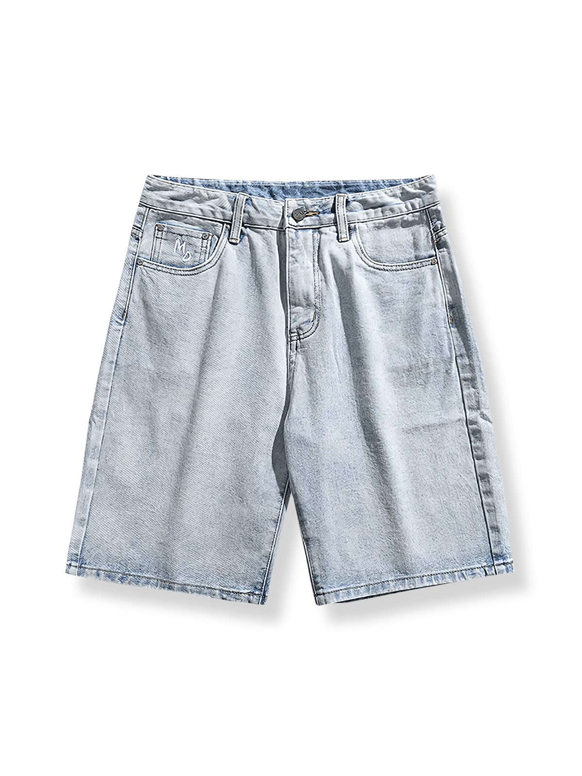 ウォッシュ加工で色落ち感を出したカジュアルデニムショーツ。