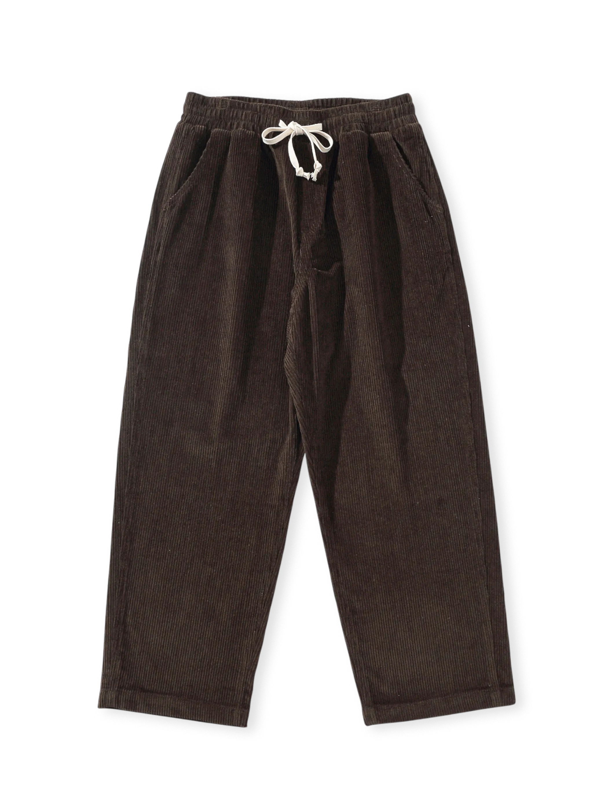 酵素ウォッシュ加工を施した360gヘビーコーデュロイ生地のワークパンツ。調節可能なドローコードと多機能ポケットが特徴。