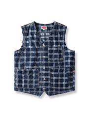 染色デニムのチェック柄が映えるヴィンテージ風ワークベスト