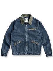 ウォッシュ加工と雪花フラップカラーが映えるヴィンテージデニムジャケット