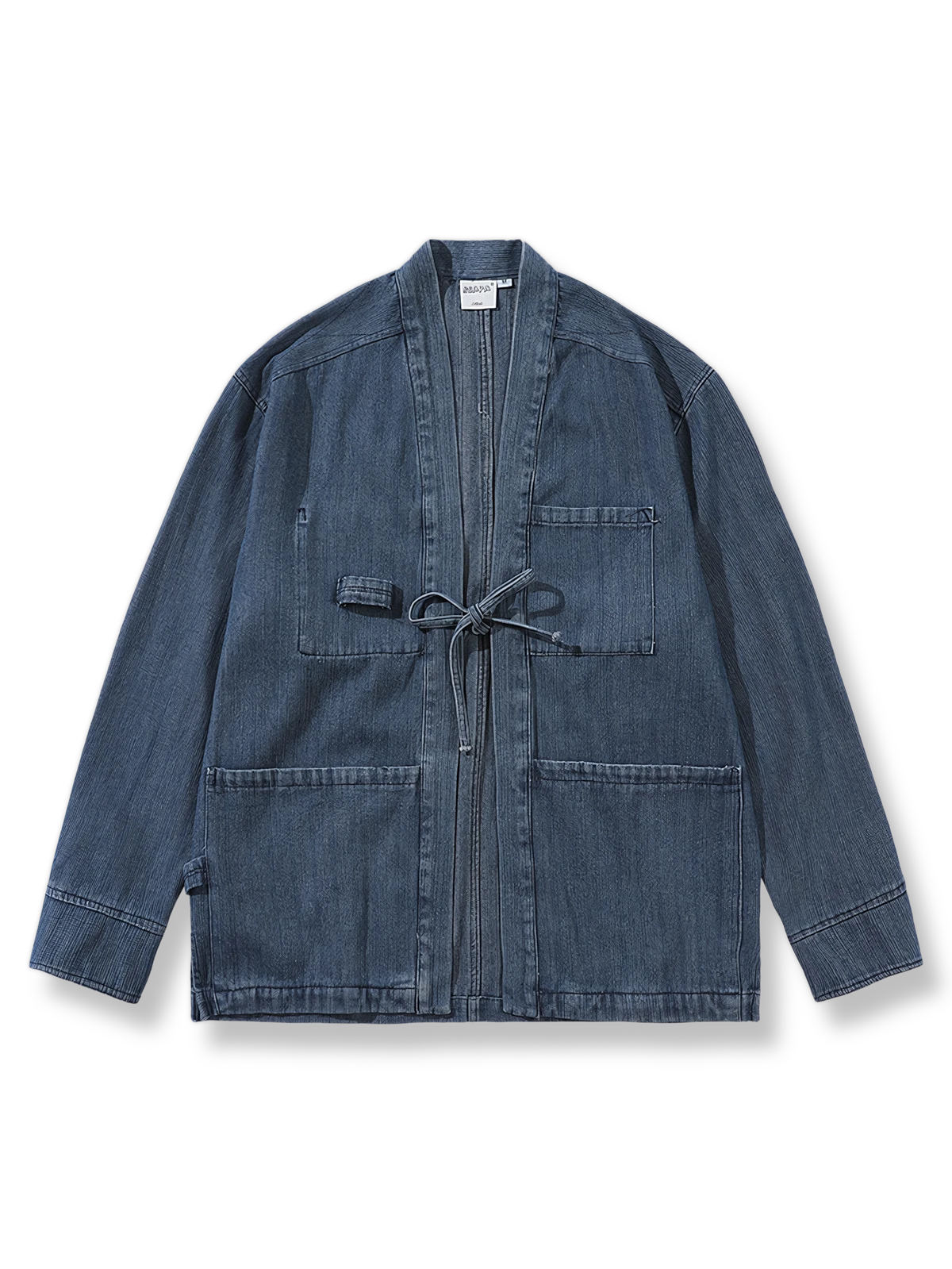 ポケット付きのウォッシュドデニムはんてん