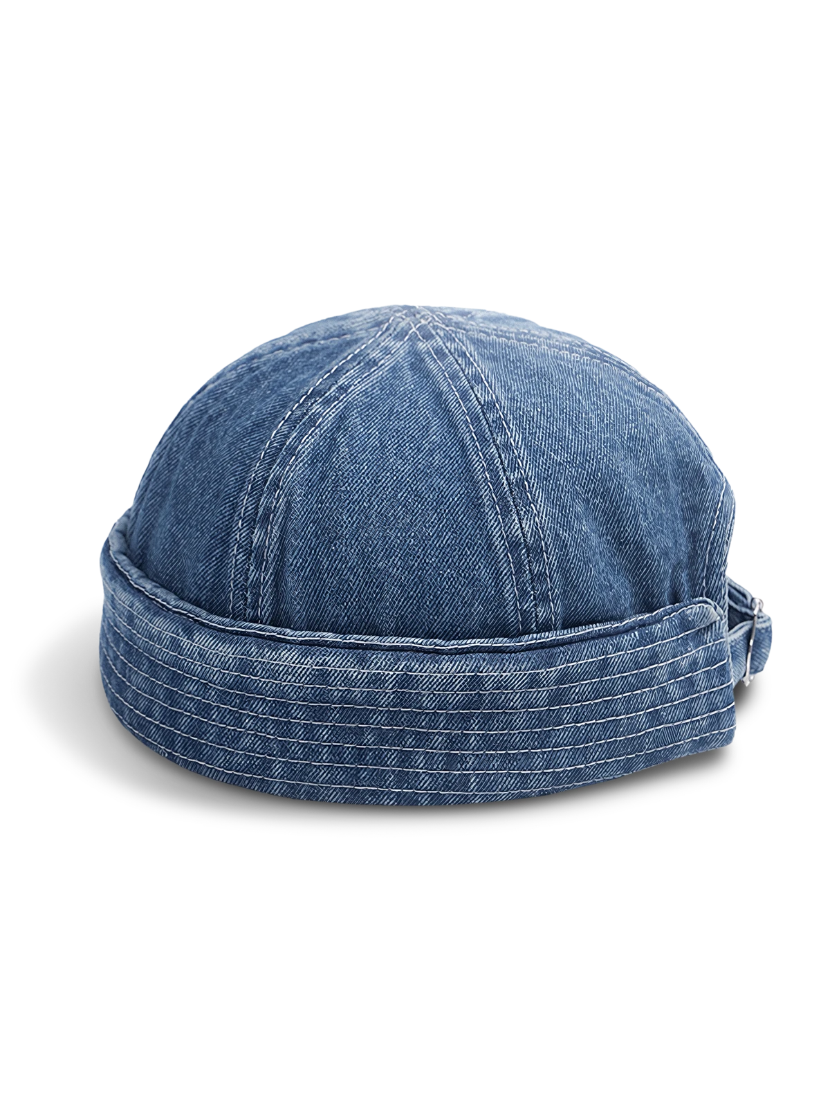 ウォッシュドデニム素材のレトロセーラーハットが横から見える商品画像