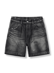 刺し子加工が施されたウォッシュデニムショーツ