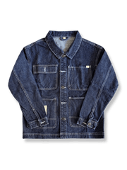 ウォッシュ加工のデニムジャケット(多ポケットデザイン)