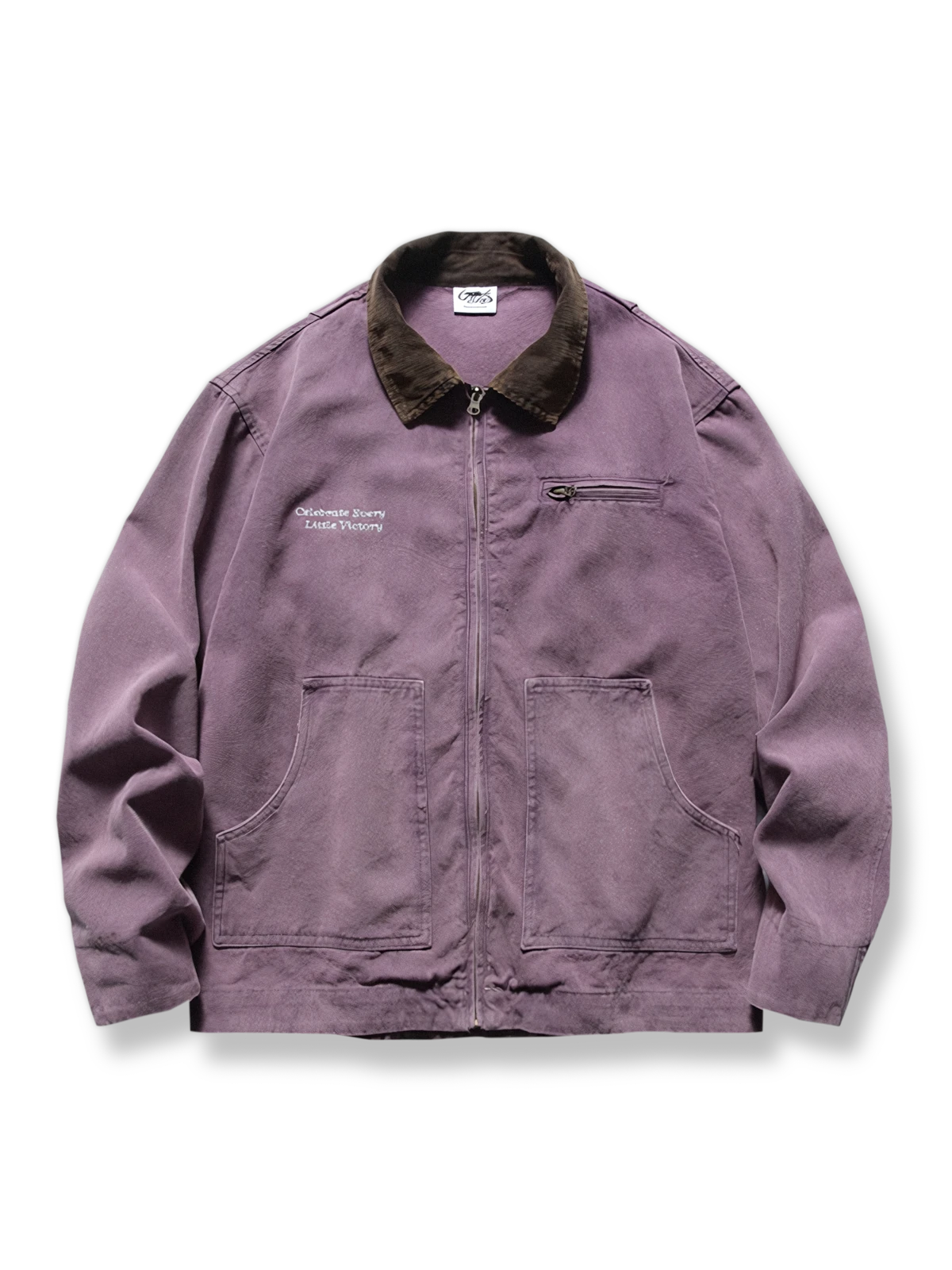 紫のウォッシュ加工デトロイトジャケット、コーデュロイ襟付き