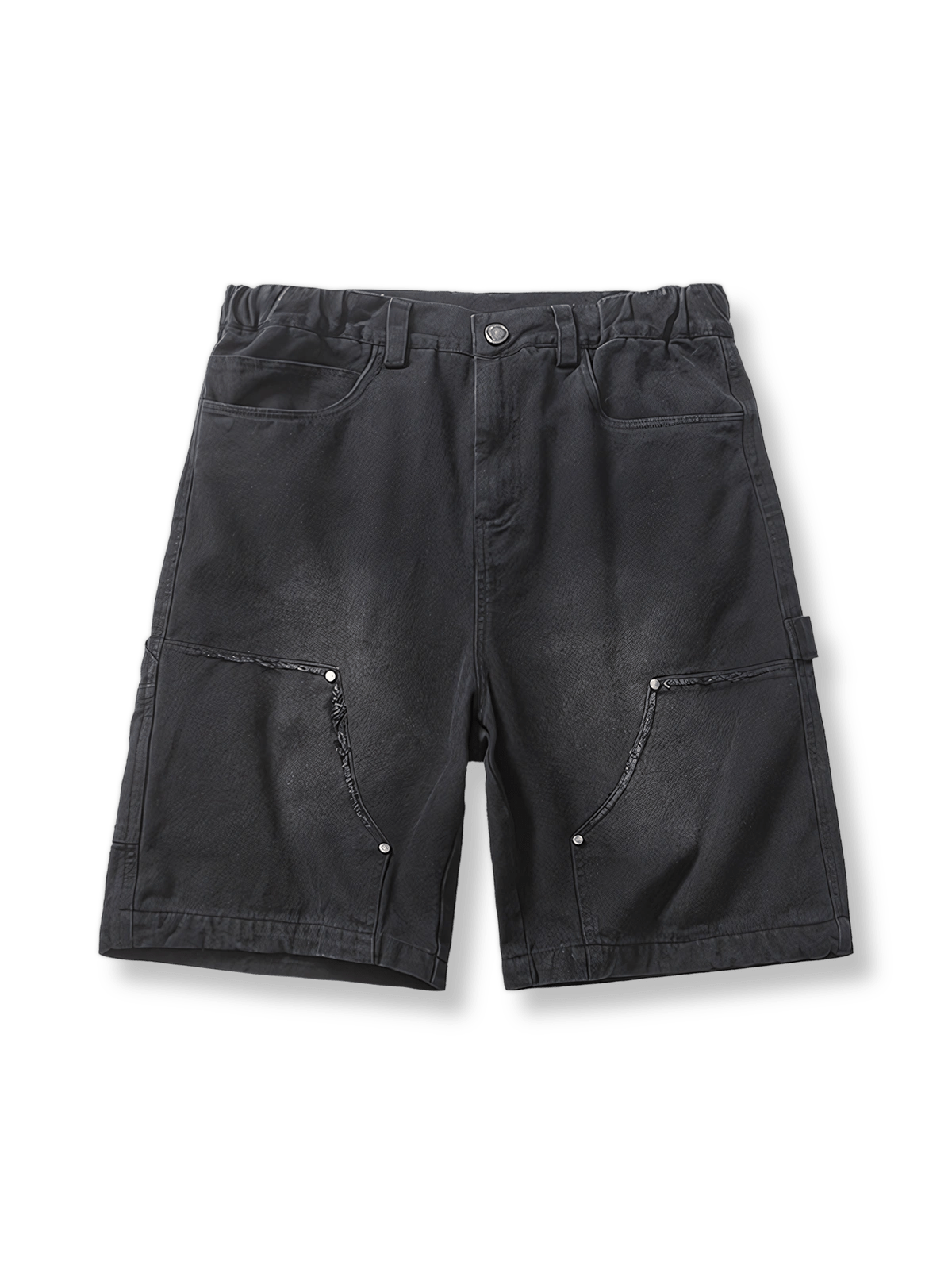 ウォッシュド加工とディストレストディテールが特徴のコットン伐採ショーツ。