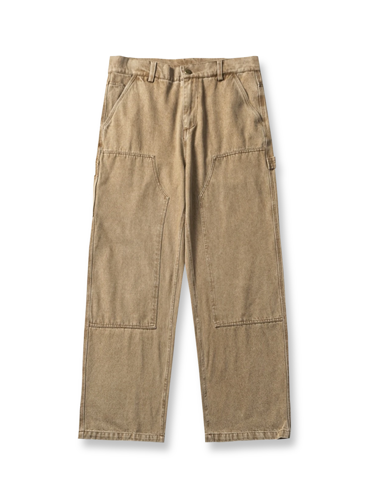 ウォッシュド加工のランバージャック風コットンデニムパンツ