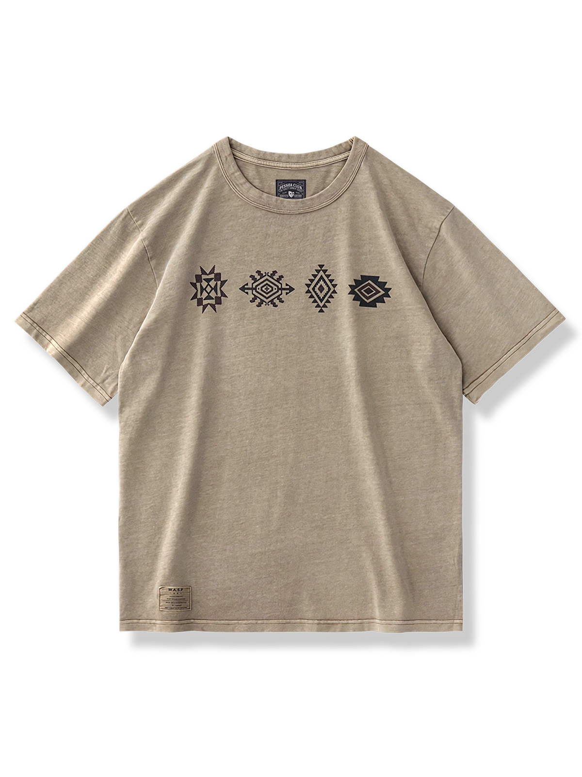 ウォッシュド加工とナバホ柄プリントの半袖Tシャツ