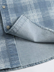 ウォッシュドダブルポケットチェックデニムシャツ