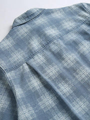 ウォッシュドダブルポケットチェックデニムシャツ