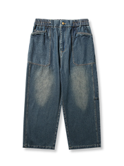 ウォッシュ加工 レトロ ワイド デニムパンツ
