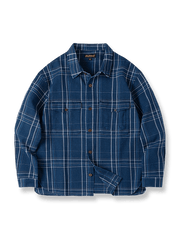 ヴィンテージチェック柄が映えるウォッシュ加工デニムシャツ