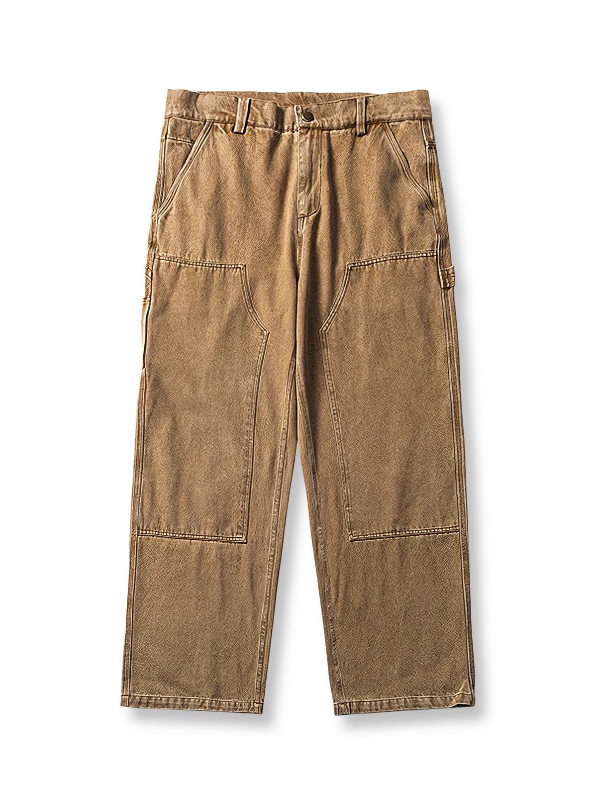 ウォッシュド加工と補強布入りのワーク風デニムパンツ