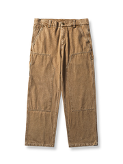 ウォッシュド加工と補強布入りのワーク風デニムパンツ