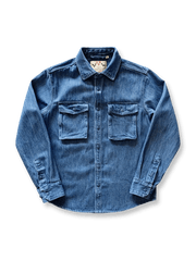 ヴィンテージウォッシュ加工のワークデザインデニムシャツ