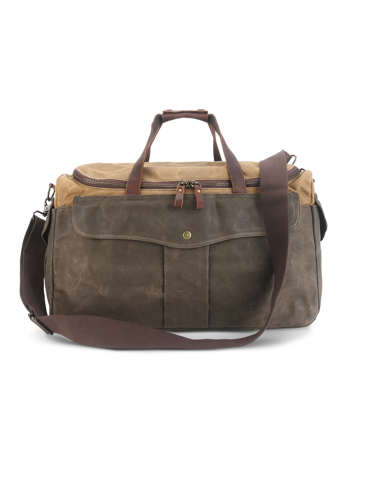 ワックスキャンバスとレザーのヴィンテージ風トラベルバッグ